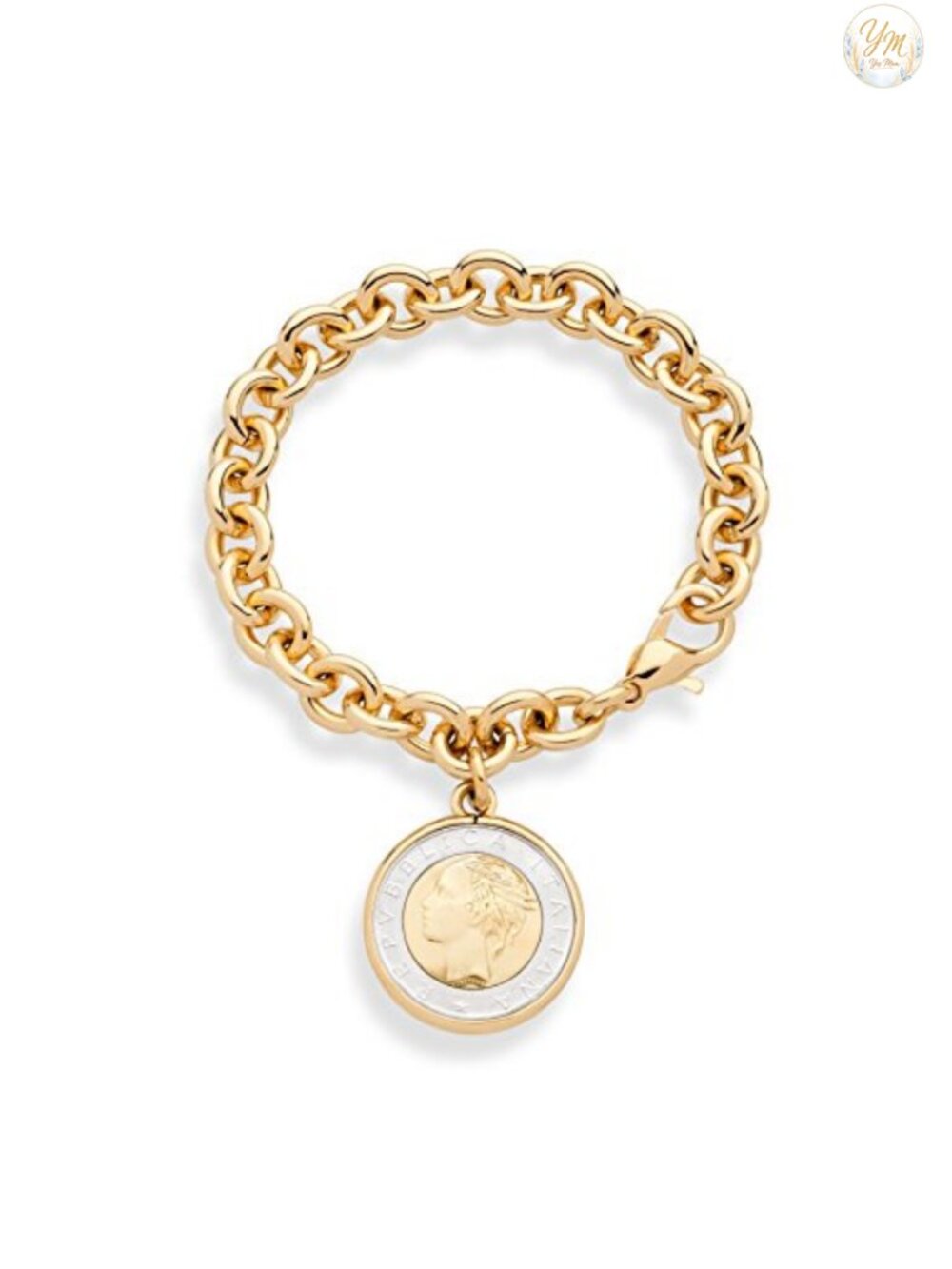 18K Gold Plated Bronze 500 Lira Coin Rolo Chain Bracelet